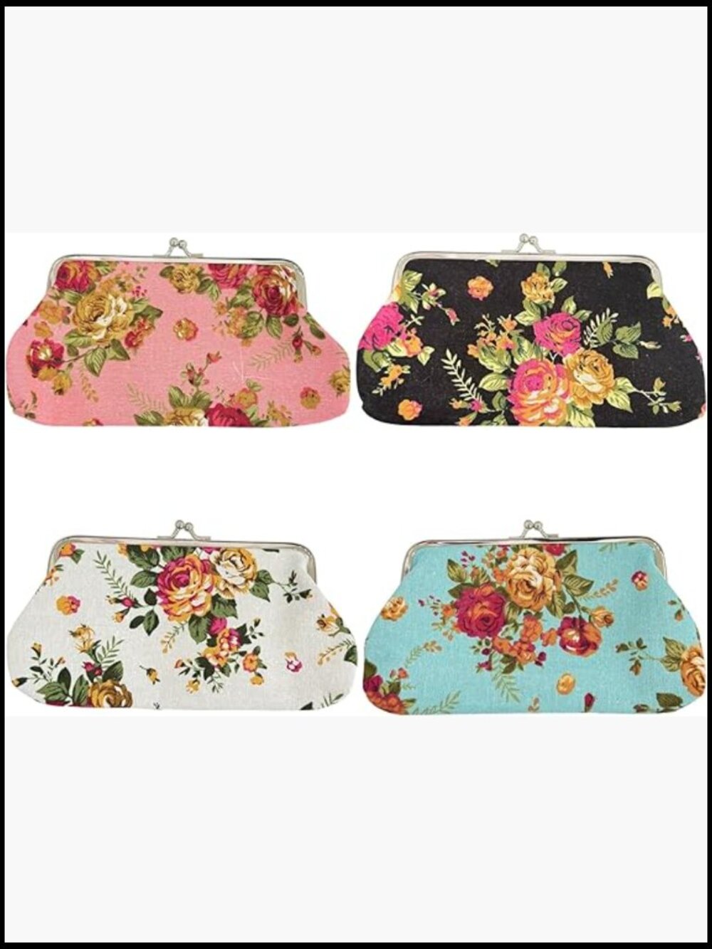 Canvas Floral Kiss Lock Coin Purses - Set of 4 Vintage Trinket Pouches